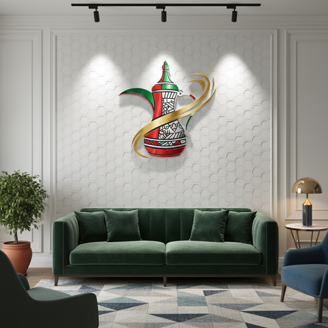 Traditional UAE Dallah & Flag Acrylic Wall Art | Symbolic National Decor